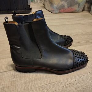 Christian Louboutin Samson Spikes Black Leather Chelsea Boots Red Sole Mens 45